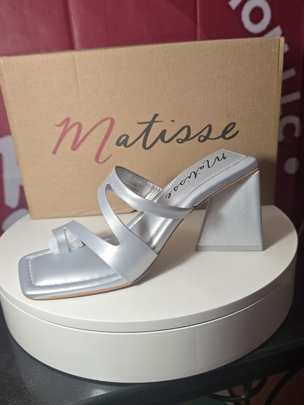 Matisse Metallic Silver Strappy Block Heels Mule 6 M